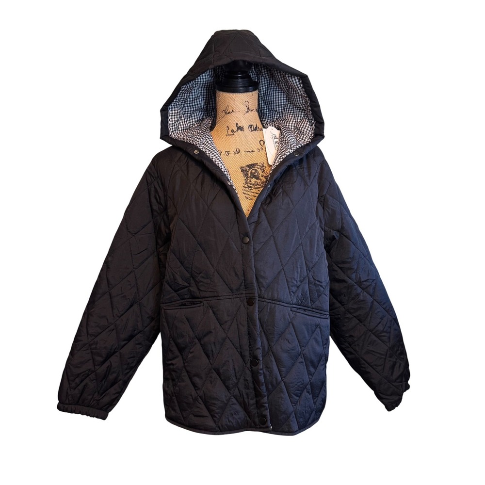 NWT Women Warm Winter Gorpcore Outdoor Quilted Hooded Barn Jacket Black Size 4XL